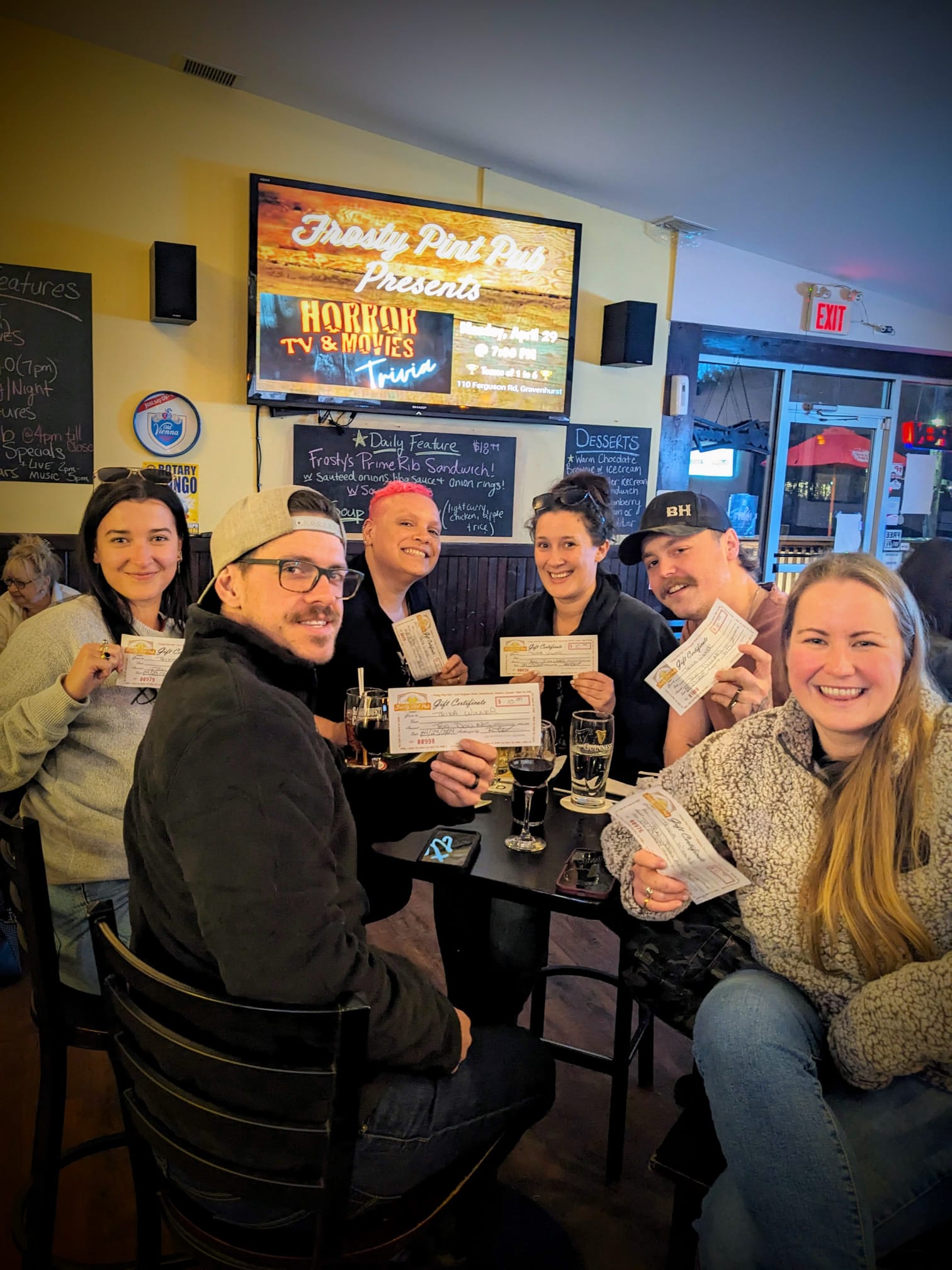 Winners at Horror TV & Movies Trivia night at Frosty Pint Pub